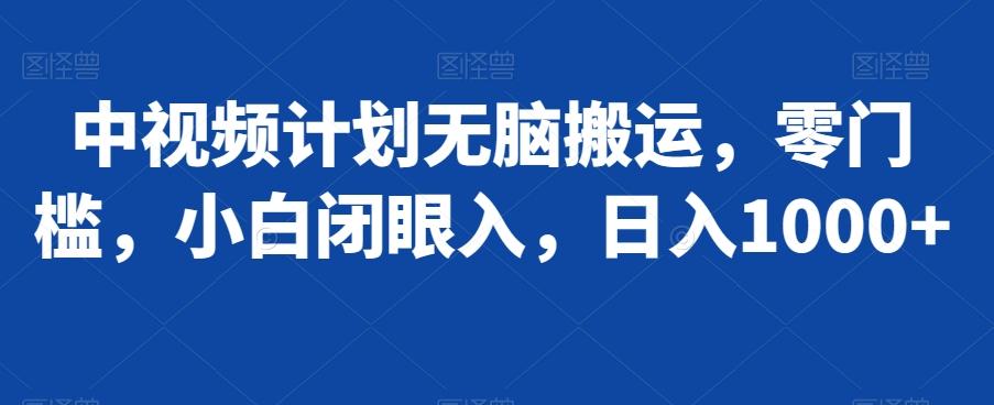中视频计划无脑搬运，零门槛，小白闭眼入，日入1000+-泱泱学习社