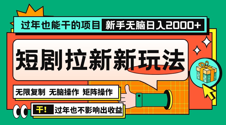 过年也能干的项目，2024年底最新短剧拉新新玩法，批量无脑操作日入2000+！-泱泱学习社