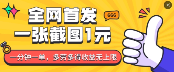全网首发，一张截图1块钱，一分钟一单，多劳多得，收益无上限-泱泱学习社