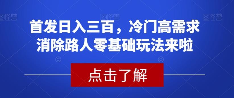 首发日入三百，冷门高需求消除路人零基础玩法来啦【揭秘】-泱泱学习社