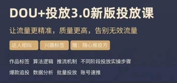 dou+豆荚投放实操课3.0新版，让流量更精准，质量更高，告别无效流量-泱泱学习社