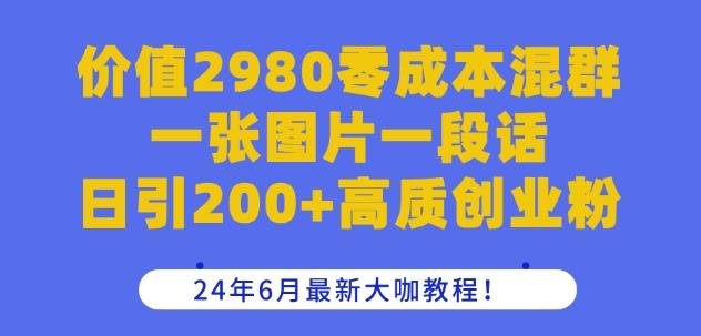 价值2980零成本混群一张图片一段话日引200+高质创业粉，24年6月最新大咖教程【揭秘】-泱泱学习社