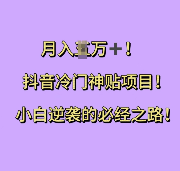 抖音冷门神贴项目，小白逆袭的必经之路，月入过W【揭秘】-泱泱学习社