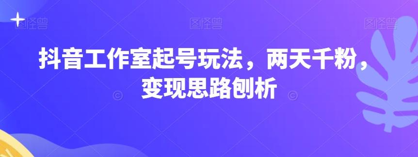 抖音工作室起号玩法，两天千粉，变现思路刨析-泱泱学习社