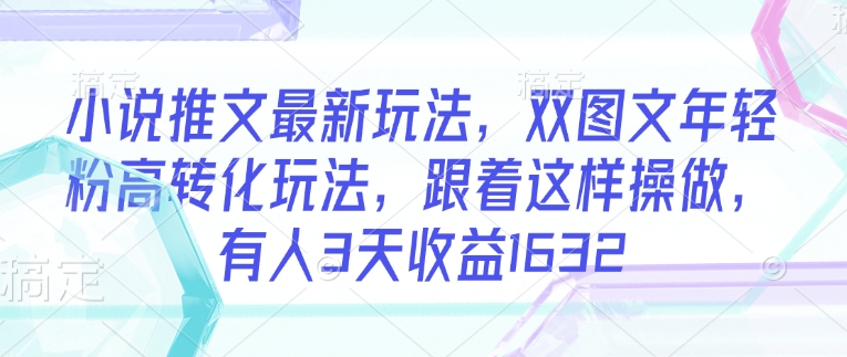 小说推文最新玩法，双图文年轻粉高转化玩法，跟着这样操做，有人3天收益1632-泱泱学习社