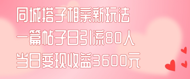 同城搭子相亲新玩法一篇帖子引流80人当日变现3600元(项目教程+实操教程)【揭秘】-泱泱学习社