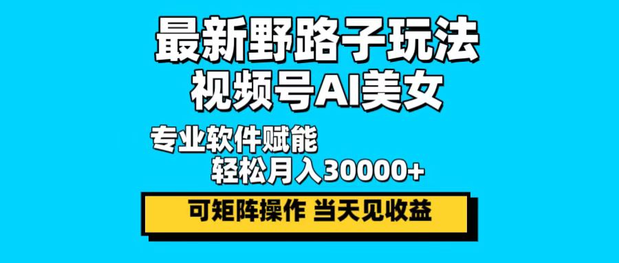 最新野路子玩法，视频号AI美女，当天见收益，轻松月入30000＋-泱泱学习社