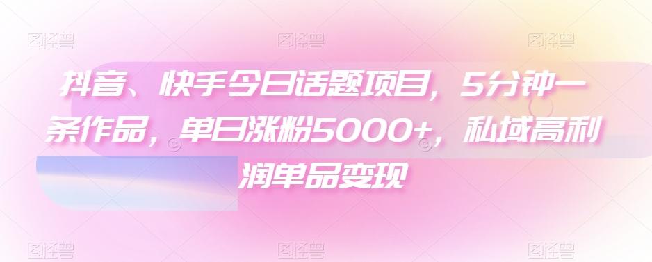 抖音、快手今日话题项目，5分钟一条作品，单日涨粉5000+，私域高利润单品变现-泱泱学习社