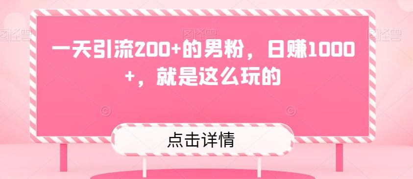 一天引流200+的男粉，日赚1000+，就是这么玩的-泱泱学习社