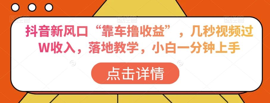 抖音新风口“靠车撸收益”，几秒视频过W收入，落地教学，小白一分钟上手【揭秘】-泱泱学习社