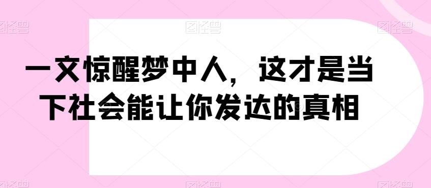 一文惊醒梦中人，这才是当下社会能让你发达的真相【公众号付费文章】-泱泱学习社