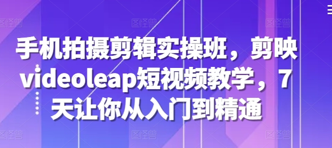 手机拍摄剪辑实操班，剪映videoleap短视频教学，7天让你从入门到精通-泱泱学习社