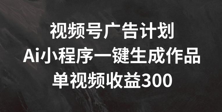 视频号广告计划，AI小程序一键生成作品， 单视频收益300+【揭秘】-泱泱学习社