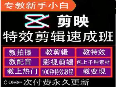 剪映特效教程和运营变现教程，特效剪辑速成班，专教新手小白-泱泱学习社