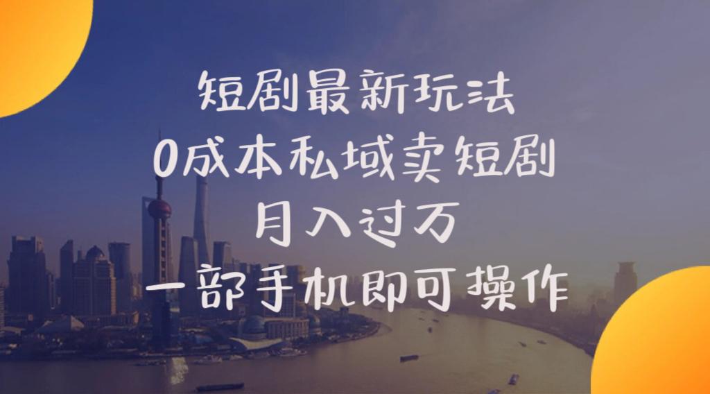 短剧最新玩法    0成本私域卖短剧     月入过万     一部手机即可操作-泱泱学习社