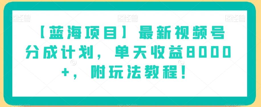【蓝海项目】最新视频号分成计划，单天收益8000+，附玩法教程！-泱泱学习社
