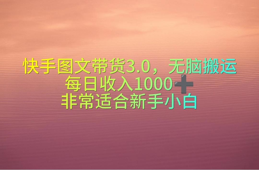 快手图文带货3.0，无脑搬运，每日收入1000＋，非常适合新手小白-泱泱学习社