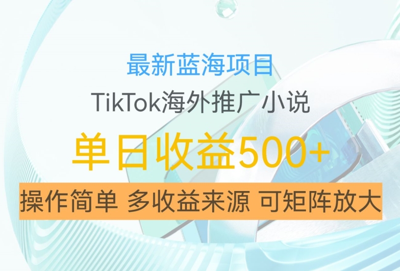 最新蓝海项目，利用tiktok海外推广小说赚钱佣金，简单易学，日入500+，可矩阵放大【揭秘】-泱泱学习社