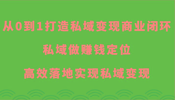 从0到1打造私域变现商业闭环-私域做赚钱定位，高效落地实现私域变现-泱泱学习社