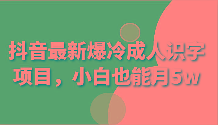 抖音最新爆冷成人识字项目，小白也能月5w-泱泱学习社