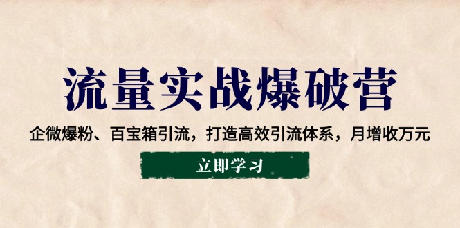 流量实战爆破营：企微爆粉、百宝箱引流，打造高效引流体系，月增收万元-泱泱学习社