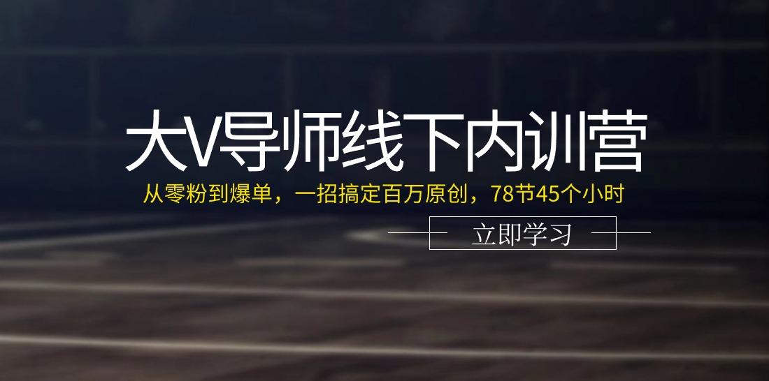 大V导师线下内训营：从零粉到爆单，一招搞定百万原创(78节45个小时)-泱泱学习社
