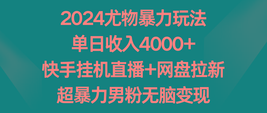 2024尤物暴力玩法 单日收入4000+快手挂机直播+网盘拉新 超暴力男粉无脑变现-泱泱学习社