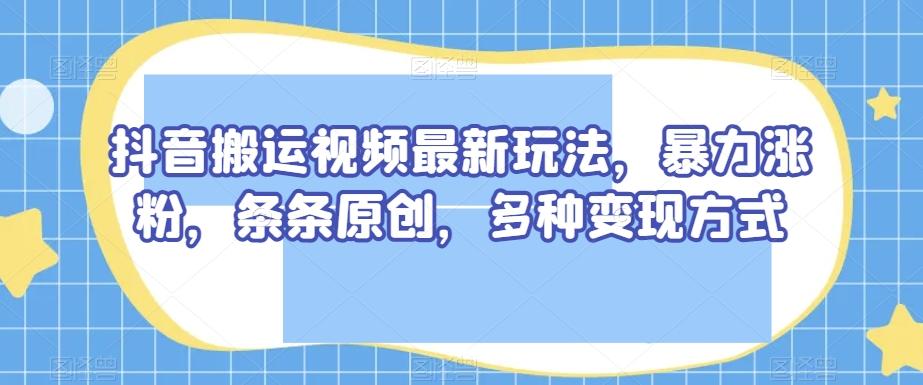 抖音搬运视频最新玩法，暴力涨粉，条条原创，多种变现方式【揭秘】-泱泱学习社