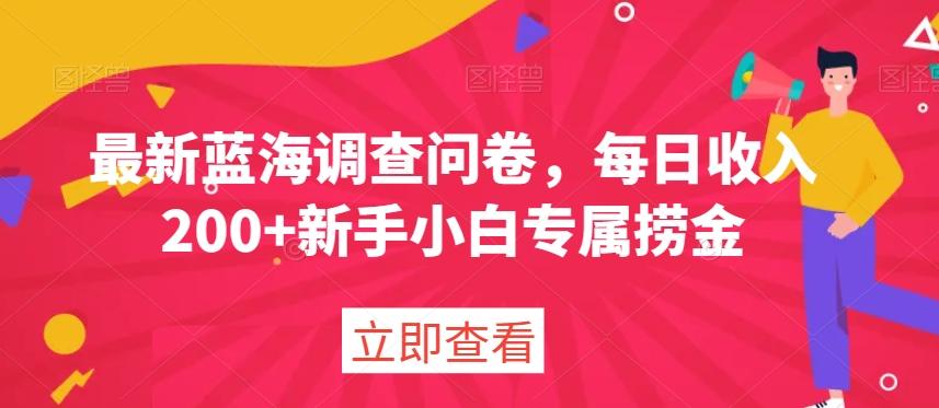 最新蓝海调查问卷，每日收入200+新手小白专属捞金-泱泱学习社