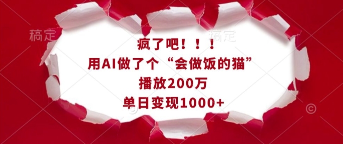 疯了吧！用AI做了个“会做饭的猫”，播放200万，单日变现1k-泱泱学习社
