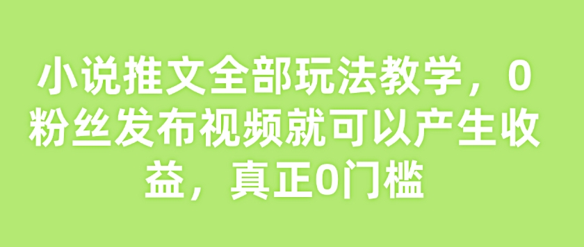 小说推文全部玩法教学，0粉丝发布视频就可以产生收益，真正0门槛-泱泱学习社