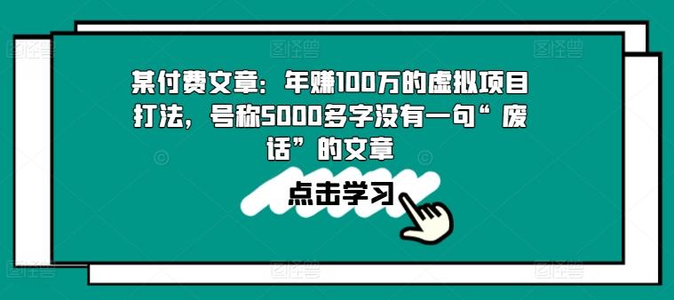 某付费文章：年赚100w的虚拟项目打法，号称5000多字没有一句“废话”的文章-泱泱学习社