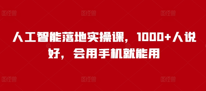 人工智能落地实操课，1000+人说好，会用手机就能用-泱泱学习社