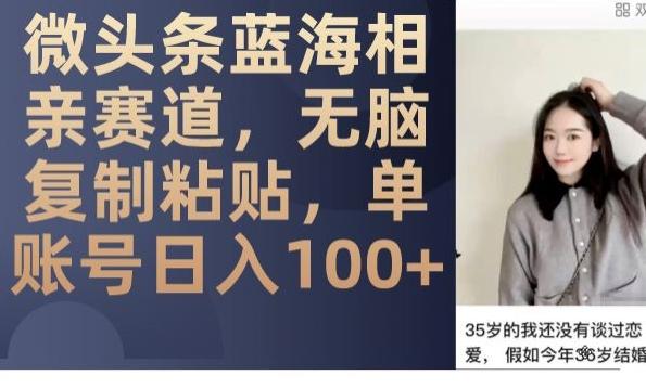 微头条蓝海相亲赛道，无脑复制粘贴，单账号日入100+-泱泱学习社