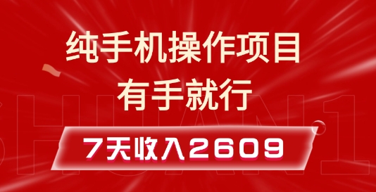 纯手机操作的小项目，有手就能做，7天收入2609+实操教程【揭秘】-泱泱学习社