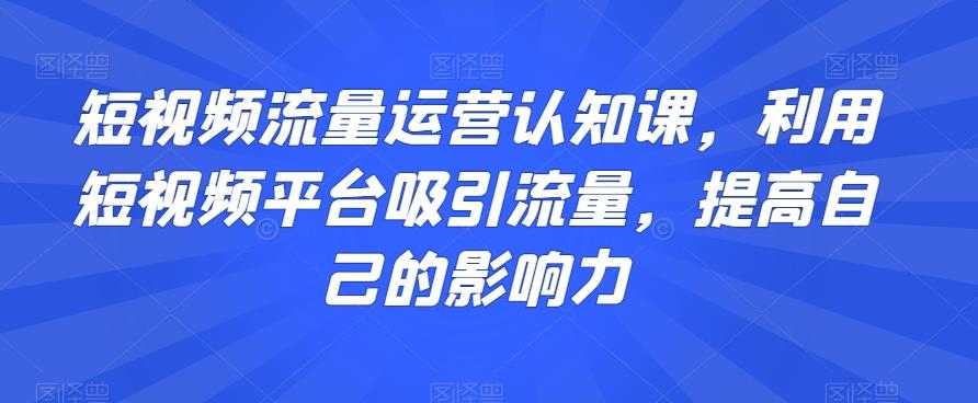 短视频流量运营认知课，利用短视频平台吸引流量，提高自己的影响力-泱泱学习社