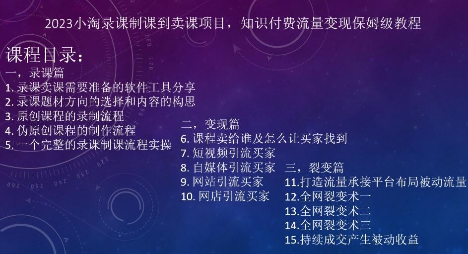 2023小淘录课制课到卖课项目，知识付费流量变现保姆级教程-泱泱学习社