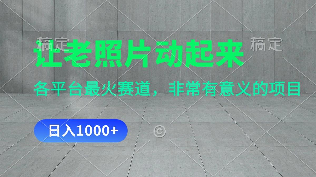 让老照片动起来，一天变现1000+，各平台最火赛道，看完就会-泱泱学习社