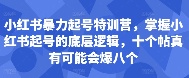 小红书暴力起号特训营，掌握小红书起号的底层逻辑，十个帖真有可能会爆八个-泱泱学习社