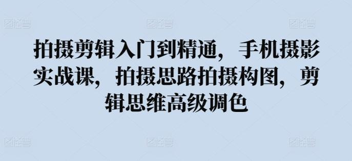 拍摄剪辑入门到精通，​手机摄影实战课，拍摄思路拍摄构图，剪辑思维高级调色-泱泱学习社