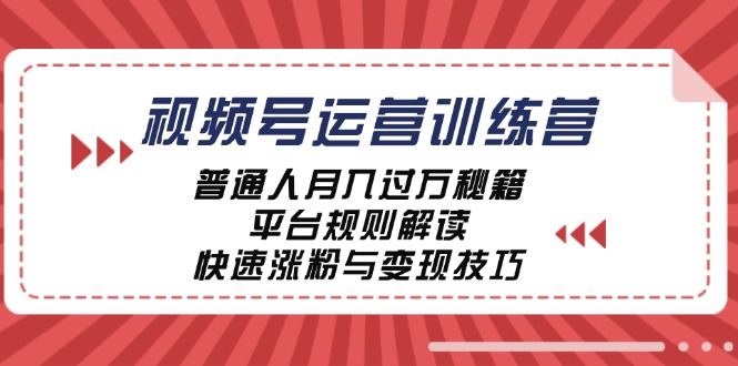 视频号运营训练营：普通人月入过万秘籍，平台规则解读，快速涨粉与变现-泱泱学习社