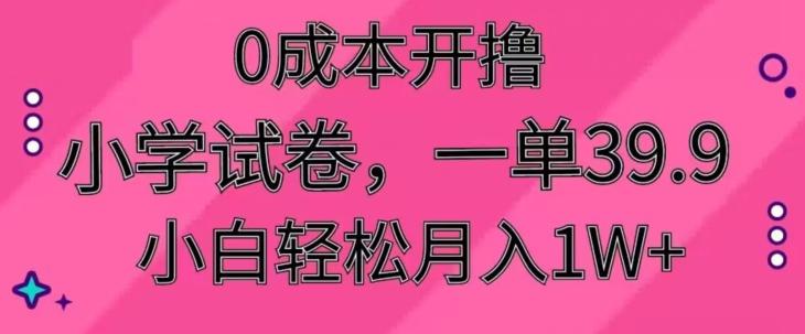 0成本开撸，小学试卷，一单39.9，小白轻松月入1W+-泱泱学习社