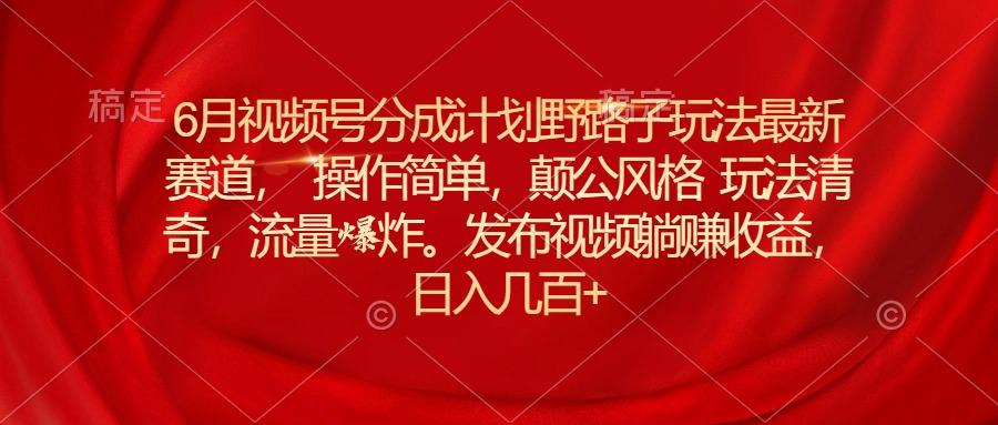 6月视频号分成计划野路子玩法最新赛道操作简单，颠公风格玩法清奇，流…-泱泱学习社