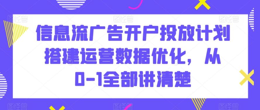 信息流广告开户投放计划搭建运营数据优化，从0-1全部讲清楚-泱泱学习社