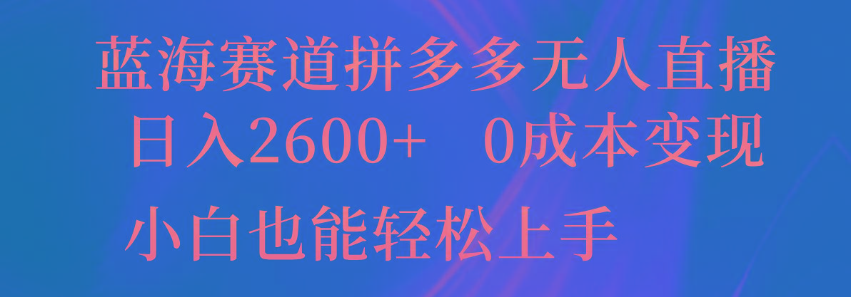 蓝海赛道拼多多无人直播，日入2600+，0成本变现，小白也能轻松上手-泱泱学习社