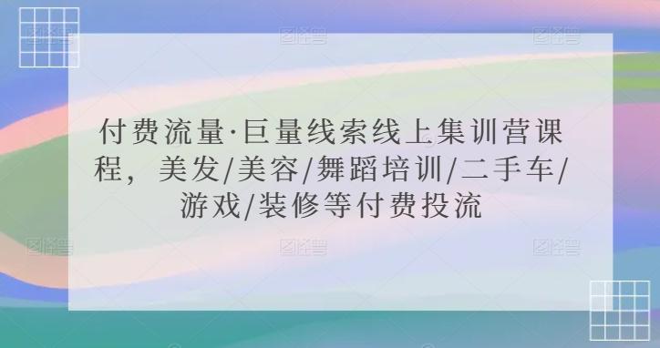 付费流量·巨量线索线上集训营课程，美发/美容/舞蹈培训/二手车/游戏/装修等付费投流-泱泱学习社