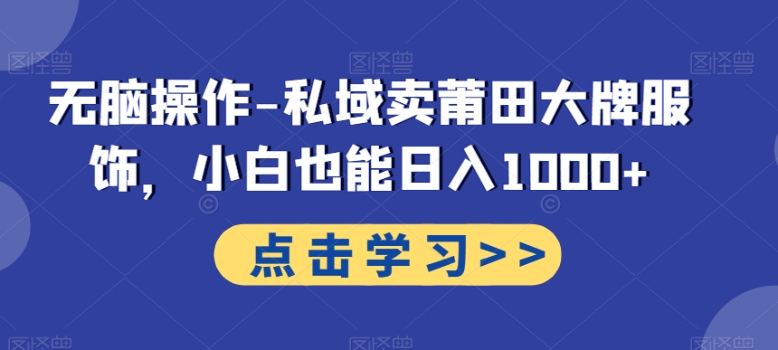 无脑操作-私域卖莆田大牌服饰，小白也能日入1000+-泱泱学习社