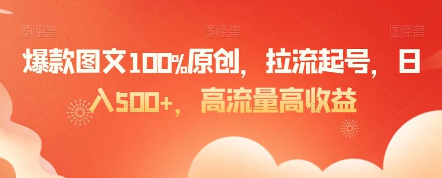 爆款图文100%原创，拉流起号，日入500+，高流量高收益【揭秘】-泱泱学习社