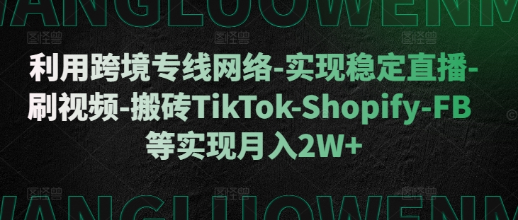 利用跨境专线网络-实现稳定直播-刷视频-搬砖TikTok-Shopify-FB等实现月入2W+【揭秘】-泱泱学习社