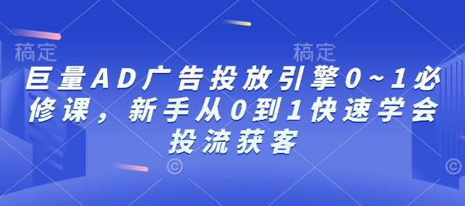 巨量AD广告投放引擎0~1必修课，新手从0到1快速学会投流获客-泱泱学习社